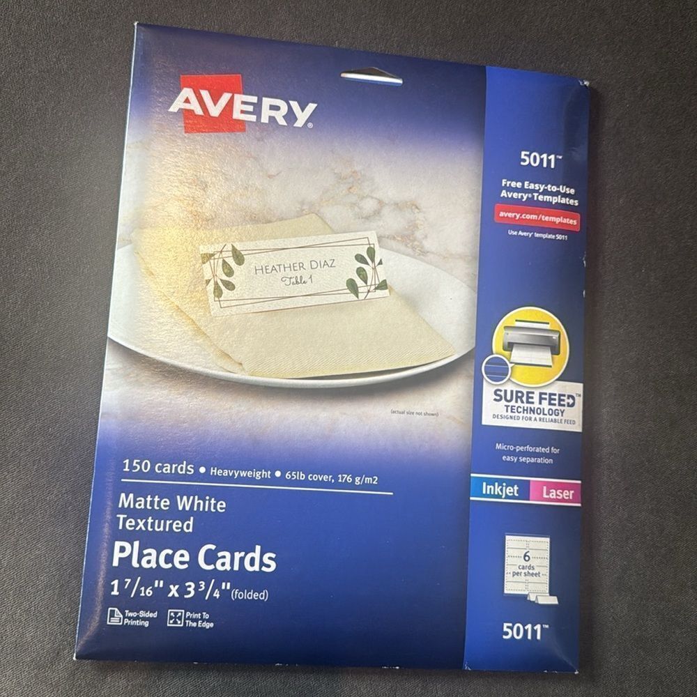 Avery 5011 Printable Matte White Textured Tent Place Cards 1-7/16” x 3-3/4”
